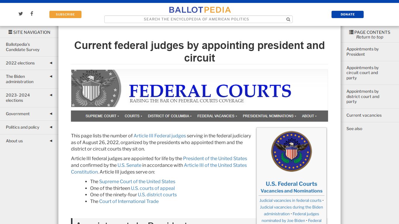 Current federal judges by appointing president and circuit